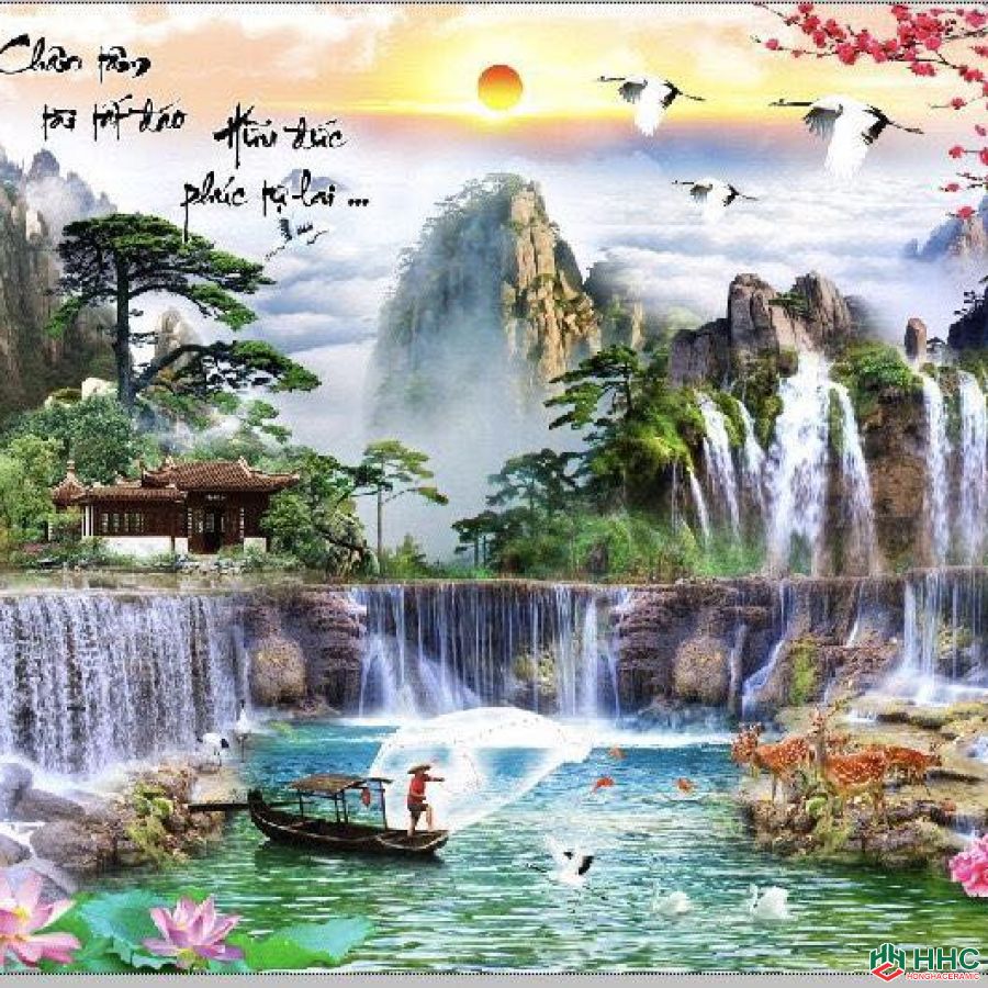 Gạch tranh 3D Thác nước 02